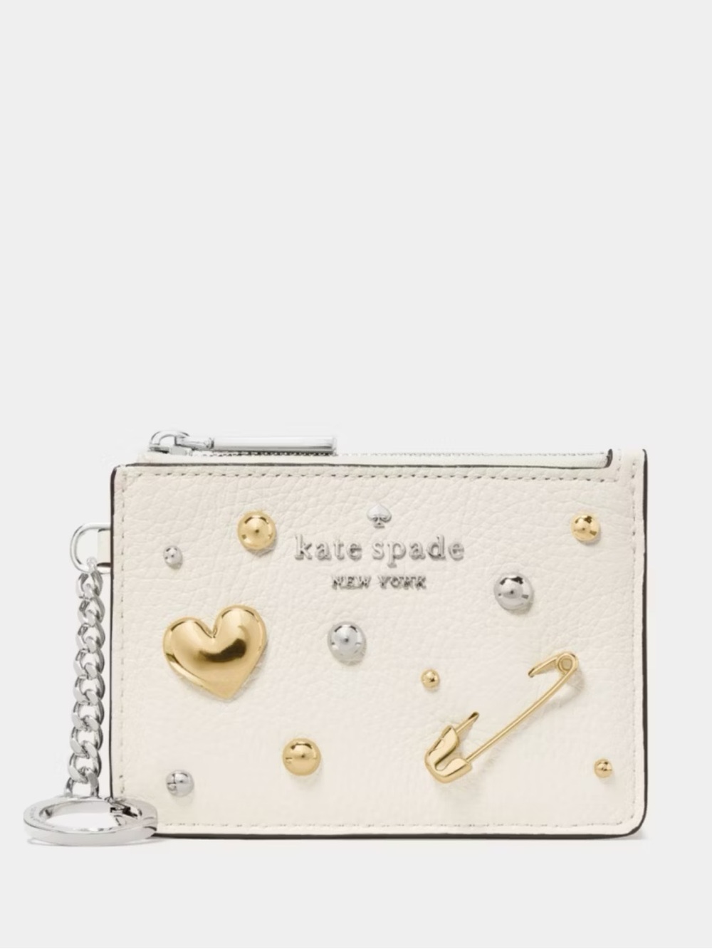 ♠️Kate Spade NY Charmed Stud Key Ring Card Holder Wallet, Meringue White NWT